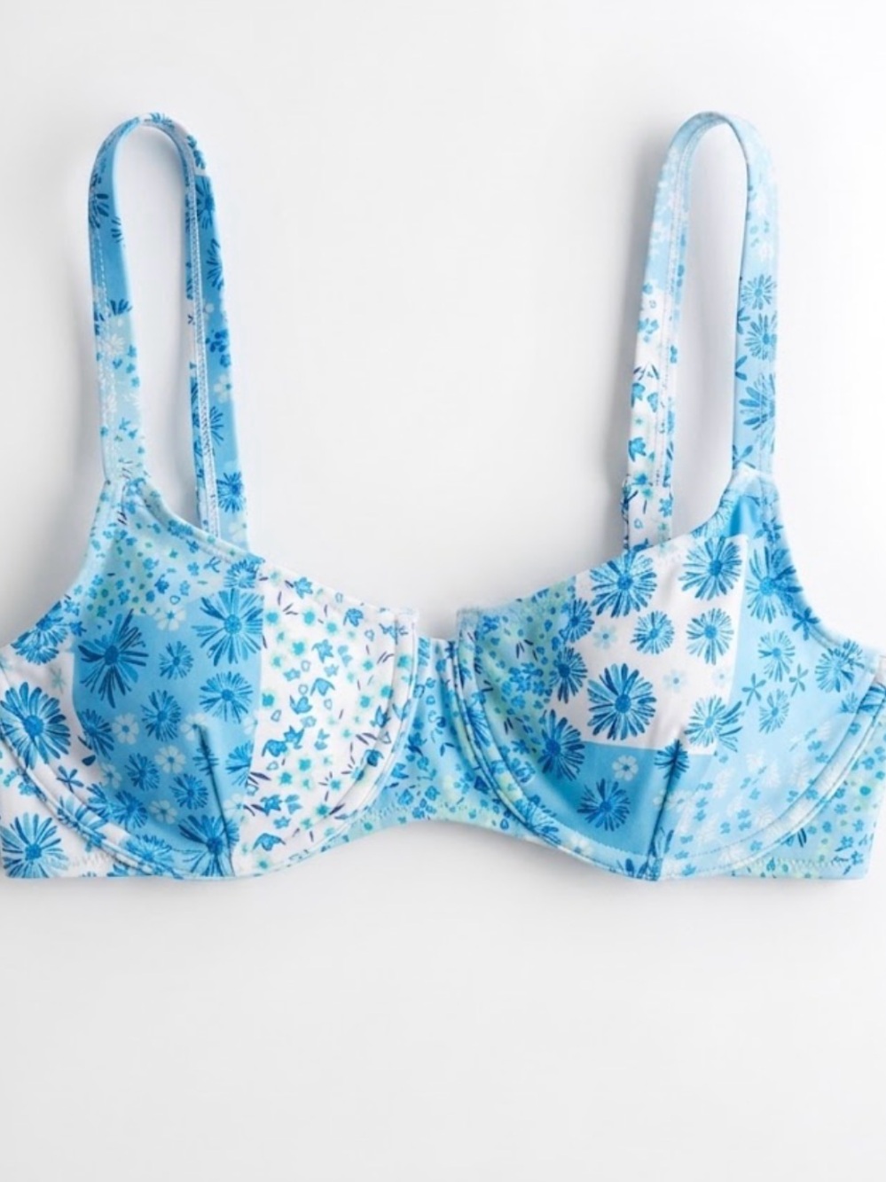 SHEIN Blue Floral Underwire Bikini Top Padded Adjustable Straps Beach Flower S